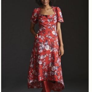 Anthropologie Maeve red puff sleeve dress New size 6 NWT floral midi